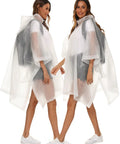 2 Pack Reusable Adult Rain Ponchos Emergency Waterproof Rain Coat With Drawstring Hood Heavy Duty EVA Gear Tear Resistant Quick Dry White