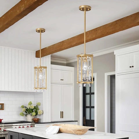 Dope Modern Gold Pendant Lights for Kitchen Island and Dining Room Crystal Chandelier Fixture in elegant kitchen setting