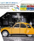 200 Pieces European Classic Car Fuses Plug And Play Auto Blade Set With 5A 8A 10A 16A 25A color coded fuses with classic yellow car.