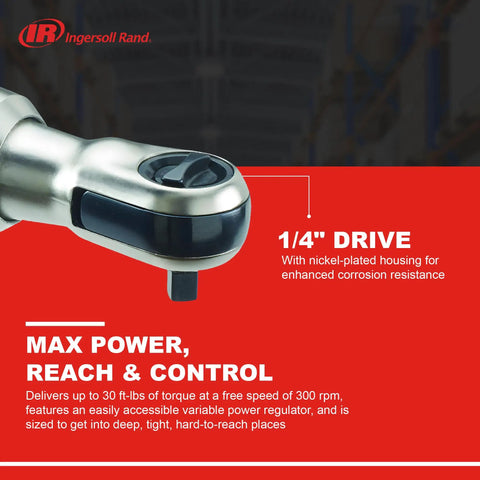 "Beast Mini Air Ratchet Wrench With One Quarter Inch Drive, 30 Foot Pounds Of Torque, 300 RPM, lightweight composite body"
