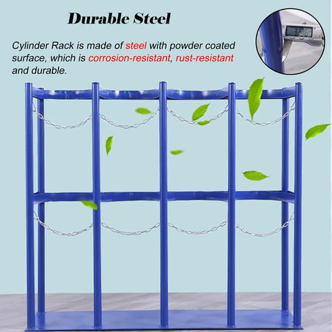 Oxygen Cylinder Rack For Wall Mount Beefy Heavy Duty Steel Gas Cylinder Holder with protective chain, rust-proof blue design