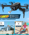 Mini Drone With Camera For Adults And Kids 1080P HD FPV With 90 Degree Adjustable Lens hovering over outdoor scene