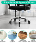 Premium Five Pack Office Chair Caster Wheels With 3/8 Inch 16 Unc Threaded Stem Replacement Rollers on hardwood floor.