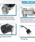 Bathroom Fan Motor Blower Assembly Replacement for 162 E G J K L M and 164 E G J K L M Heaters with motor details and plug