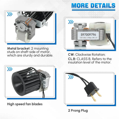 Bathroom Fan Motor Blower Assembly Replacement for 162 E G J K L M and 164 E G J K L M Heaters with motor details and plug