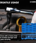 Beast Of A 71-Piece Hex And Torx Socket Set with drives, shown with ratchet in use and storage case, heavy duty chrome vanadium steel.
