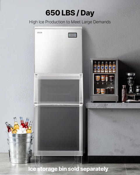 Commercial Ice Maker Head 650 Lbs Per Day Stainless Steel Ice Machine With Scheduled Ice Making Self Cleaning Adjustable Thickness Ideal For Restaurant Bar Cafe Hotel