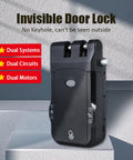 Hella Reliable Dual Motor Smart Lock With Remote Control Deadbolt And Seamless Backup System For Zero Drama Room Security And Slick Keyless Entry Access black invisible door lock with dual motors and remote access, no visible keyhole.