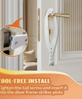 Heavy Duty Adjustable Cat Door Latch Keeps Pups Out While Cats Roam Free 2.5 To 6 Inch White Two Pack installed on interior door.