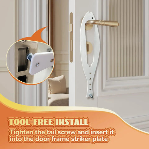 Heavy Duty Adjustable Cat Door Latch Keeps Pups Out While Cats Roam Free 2.5 To 6 Inch White Two Pack installed on interior door.