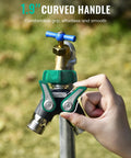 Built Tough Heavy Duty Garden Hose Splitter 2 Way With Shut Off Valve Three Quarter Inch Connector All Metal Body Full Flow No Fuss Outdoor Water Faucet Adapter Fittings, 1.9" curved handle