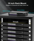 16 Port 2.5Gb Unmanaged Ethernet Switch Plug And Play Desktop Or 19 Inch Rack Mount shown with dimensions