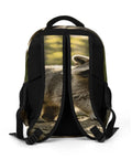 Woodland Raccoon Print Backpack For Everyone with breathable back panel, polyester fabric, and adjustable straps