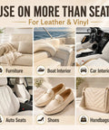 Professional Grade Easy Apply Leather And Vinyl Repair Kit For Fixing Scuffed Couches Furniture And Worn Car Seats With Dead On Color Match And No Sweat Finish used on furniture, boat interiors, car interiors, auto seats, shoes, and handbags.