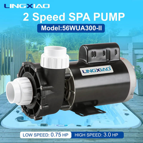 3Hp Two Speed Hot Tub Spa Pump Motor Replacement 230V 56 Frame Two Inch Port Heavy Duty Water Jet System, side view