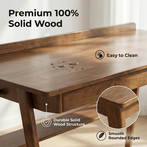 Score This Legit 47 Inch Solid Wood Writing Desk With Warm Walnut Finish featuring smooth surface and durable solid wood structure.
