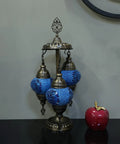 Three Globe Turkish Mosaic Table Lamp Lilac Purple Globe Light For Living Room And Office Decor Handmade Multicolor Spheres With E12 Socket And US Plug On Off Switch Cozy Vibe next to a red apple