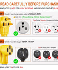 Infographic showing 25ft NEMA 6-50P To 14-50R EV Charger Adapter Cord compatibility with outlets, not for RVs.