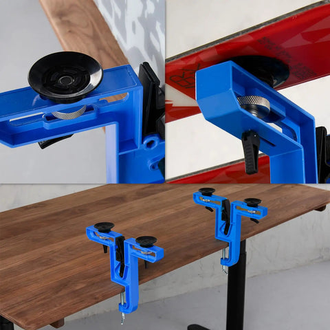 Heavy Duty Ski And Snowboard Vise With Suction Cup For Tuning And Waxing, All Metal Aluminum 2 Piece Design on tabletop
