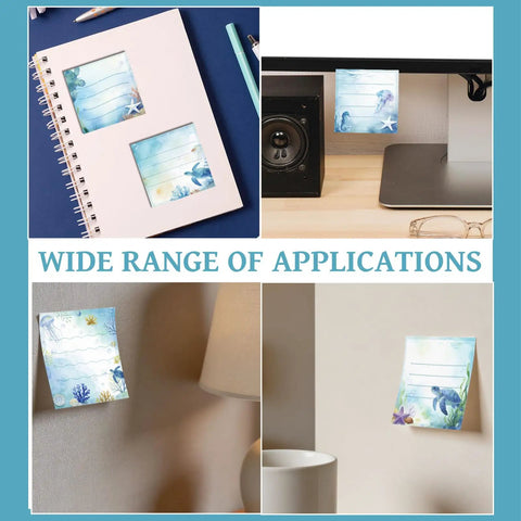 Sea Turtle Sticky Notes Set With 9 Styles And 450 Sheets For Desk And Office Use displayed on notebook and desk