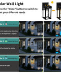 Solar Wall Light Outdoor With Motion Sensor Three Lighting Modes Waterproof Porch Sconce With Clear Panels demonstration