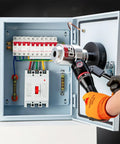 Dude, this 120KN Aluminum Alloy Hydraulic Knockout Hole Punch Driver Kit used on an electrical panel, punch tool in action.