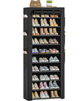 Tall Black 10 Tier Shoe Rack With Six Large Side Pockets 23.6 Inch Wide 11.4 Inch Deep 68.9 Inch Tall Holds 36 To 41 Pairs Of Shoes Ideal Entryway Or Closet Organizer