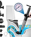 Rid Your Drain of Gunk Fast With Auto Air Pressure Plunger Blast Heavy Duty Sink Tube Kitchen Tool Portable Pumpless Action For A No Sweat Cleanup At Home showing various adapter tips and pressure gauge.