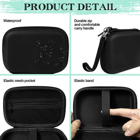 Heavy Duty Workhorse Hard Shell Label Printer Case With Three Rolls Of Adhesive Paper Tape Secure Travel Storage Pouch waterproof black exterior with elastic mesh pocket and durable zip