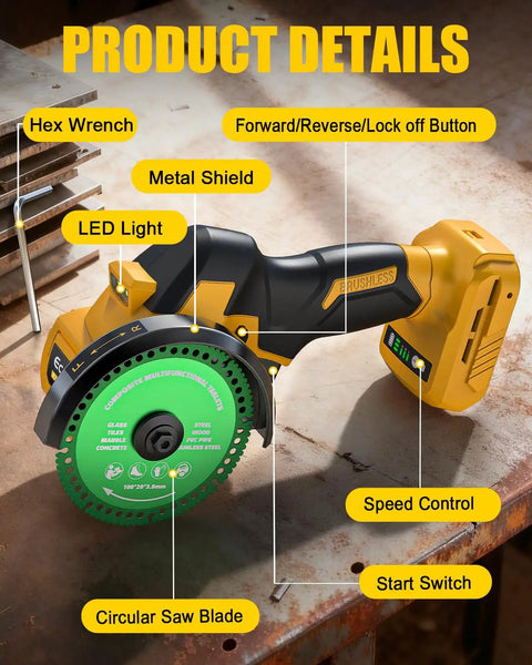 Cordless 4 Inch Cut Off Tool With Brushless Motor, 18,000 RPM, Tool Only, Compatible With DeWalt 20V Max Battery, Battery Not Included