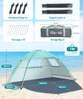 Beach Day Ready Sun Shelter For Three People With UPF Fifty Plus UV Protection Lightweight Easy Setup Shade Canopy Green setup
