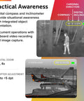 Tactical view of Breach PTQ136 Thermal Imaging Monocular With Boson 12 Micron Core displaying digital compass and zoom features.