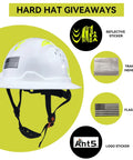Solid As A Rock Full Brim Hard Hat With Airflow Hdpe Shell Ansi Z89 1 Certified with reflective stickers and chinstrap for safety.