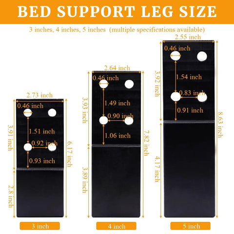 Heavy Duty Rock Solid Bed Frame Legs Replacement Kit With Bolt On Hardware 5 Inch Straight Supports Size Chart for Wooden Beds