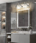 Crystal Vanity Lights For Bathroom Stainless Steel Wall Mount Two Light Fixtures Dimmable With E26 Bulb Not Included 15 Inch Long 4.3 Inch Wide 7.1 Inch Projection Modern Look showcasing a modern bathroom setup.