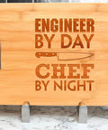 Engineer By Day Chef By Night Wood Cutting Board Dope Gift For STEM Lovers Rectangle 13.75 Inch By 9.75 Inch Half Inch Thick