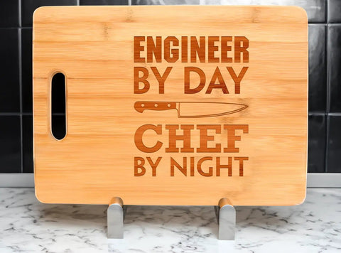 Engineer By Day Chef By Night Wood Cutting Board Dope Gift For STEM Lovers Rectangle 13.75 Inch By 9.75 Inch Half Inch Thick