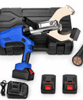 Cordless Hydraulic Cable Cutter With LED Display Heavy Duty Electric Wire Cutting Tool 18V 4.0Ah Battery Powered 150KN To 250KN Cutting Power For Copper Aluminum And Armored Cables Cuts Up To 85 To 120 Mm, blue cutter kit with case