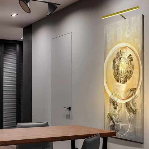 Sleek Slimline Picture Light for Artwork Displays with Integrated LED, 14 Inch Adjustable Wall Light, above painting in modern room