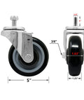 5 Inch Shopping Cart Replacement Casters Set Of Four Polyurethane Stem Wheels For Heavy Duty Load Up To 1400 Lbs Smooth Swivel And Low Marking Durable Construction Designed For Heavy Duty Carts And Trolleys With Non Marking Surface, showing side and front view with dimensions.
