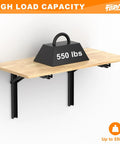 Heavy Duty Wall Mounted Folding Workbench Space Saving Collapsible Table Desk For Garage And Workshop Holds Up To 550 Lbs Board Size 32 X 18 Inches Transform Any Space Into A Working Station with weight illustration