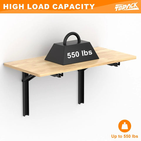 Heavy Duty Wall Mounted Folding Workbench Space Saving Collapsible Table Desk For Garage And Workshop Holds Up To 550 Lbs Board Size 32 X 18 Inches Transform Any Space Into A Working Station with weight illustration
