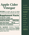 Supplement facts for Straight Up Apple Cider Vinegar Supplements 480 Mg Daily 200 Count Tablets, dietary directions and ingredients.