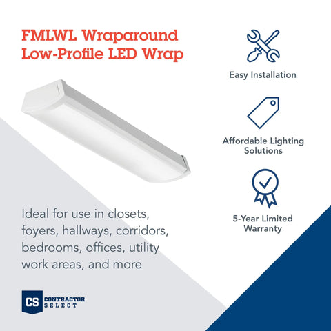 2 Foot LED Wraparound Ceiling Light Fixture, Low-Profile Flush Mount, 24-Inch, 4000K Cool White, MVOLT in utility areas