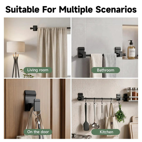 Zero Drama No Drill Curtain Rod Brackets For Five Eighth Inch Rods Heavy Duty 30 Pound Adhesive And Nails Damage Free Wall Mount Holders Easy Room Refresh For Kitchen Bathroom Or Bedroom Eight Piece Black Set