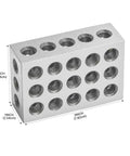 Isometric view of HFS 1-2-3 machinist block in hardened steel with 23 holes, 3×2×1 in