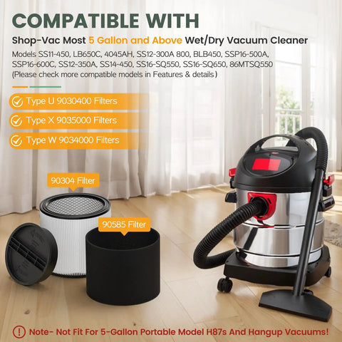 Must Have Replacement Filter Kit For 5 Gallon And Larger Wet Dry Vacuums Compatible With 90304 90350 90333 90585 Cartridges