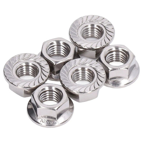 50Pcs Flange Nut Set Stainless Steel A2 70 DIN 1587 Rustproof Locking Nuts For M3 M4 M5 M6 M8 M10 M12 Bolts Heavy Duty Vibration Resistant