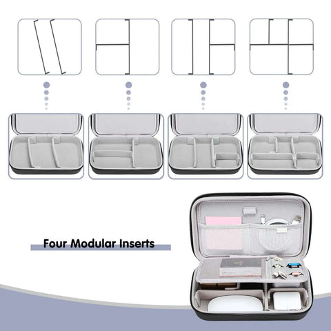 No Sweat Shockproof Electronic Organizer Pouch Built For MacBook Power Adapter And Cable Set with modular inserts for cables.