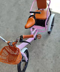 Pink Outdoor Cruiser Tricycle For Travel And Family Fun With Pedals All Terrain Three Wheel Bicycle, featuring basket and back seat.